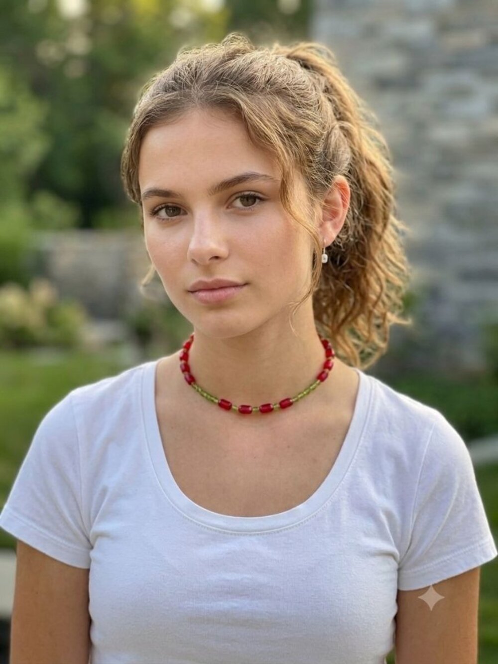 Red And Green Faceted Bead 14" Choker Necklace Sterling Silver Clasp